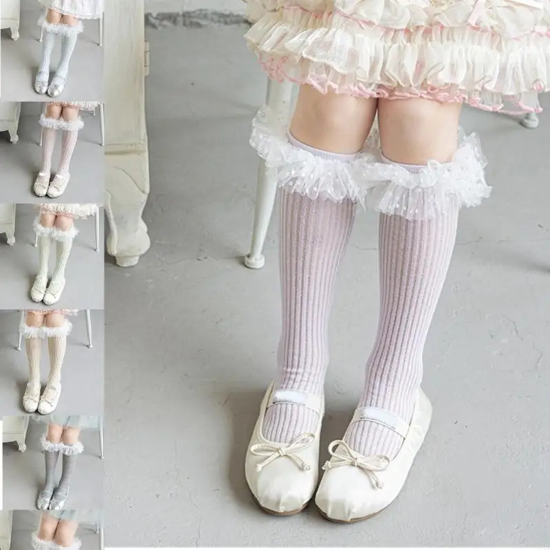 

C5AA Comfortable Sweet Inspired Socks Long Socks for Girls 3-13Yrs Dress Up Play