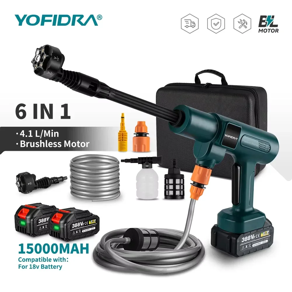 YOFIDRA 200Bar pistolet de pulvérisation d'eau électrique haute pression sans brosse 3500W 6IN1 voiture propre laveuse outil de jardin pour Makita batterie broche