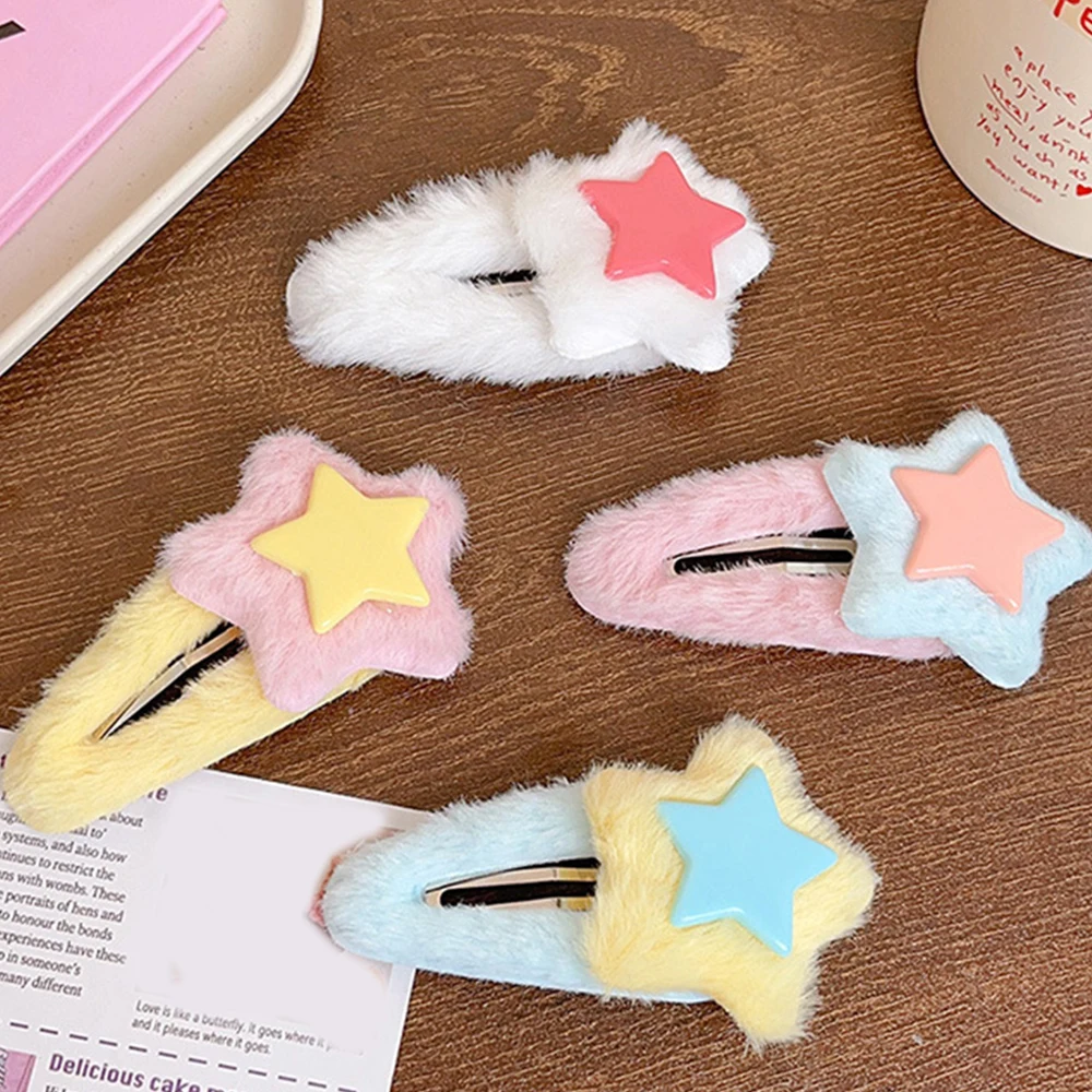 1pc Star Barrettes Colorful Hairpin Plush Cute Metal BB Hair Clip Bobby Pin Women Girls HairGrip Headwear Accessories