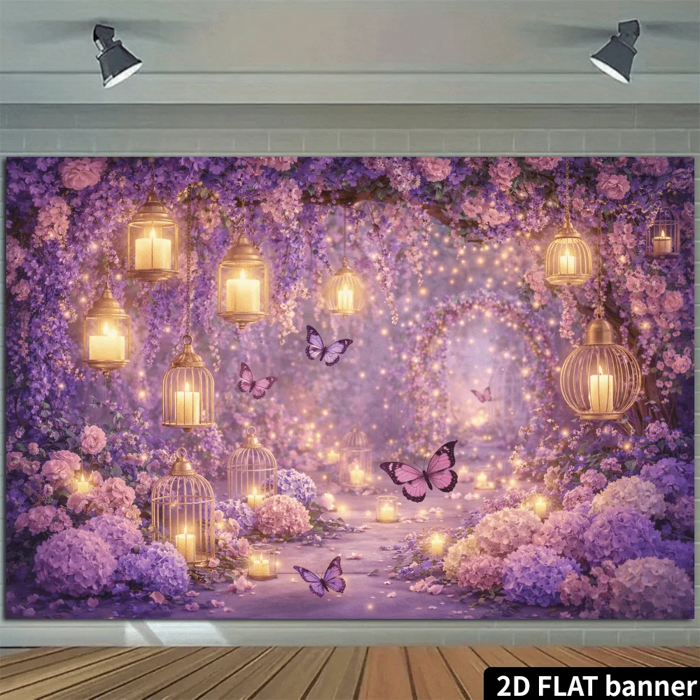 Traumhafter lila Rankenblumen-Hintergrundstoff, geeignet für Fotografie-Hintergründe und Hochzeitsdekorationen.
