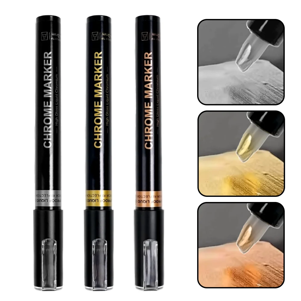 3pcs Gold/Silver/Copper Chrome Pen Paint Pen Marker Mirror Waterproof Paint Graffiti 3D Printer Parts For 3D Printing Model