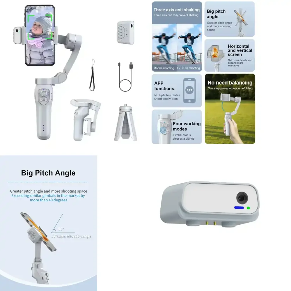 

L7Cpro Plus 3 Axis Foldable Camera Gimbal Stabilizer with Inception Functions Tripod for Android and iOS Smartphones