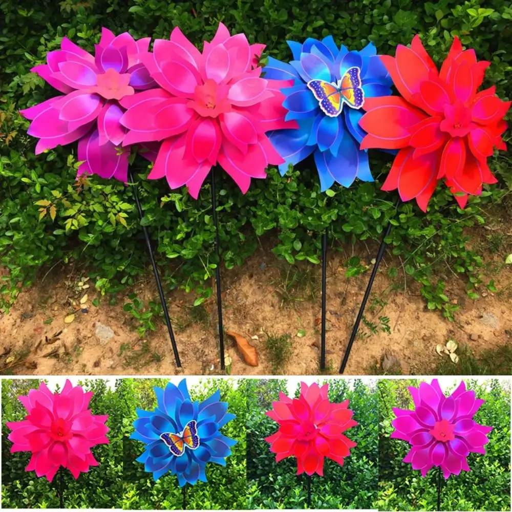 กังหันลมทิวลิปหลากสีสัน ขนาดเส้นผ่านศูนย์กลาง 38 ซม. กังหันลมแบบดั้งเดิม ของตกแต่งปิกนิก ของเล่น แบบสองชั้น