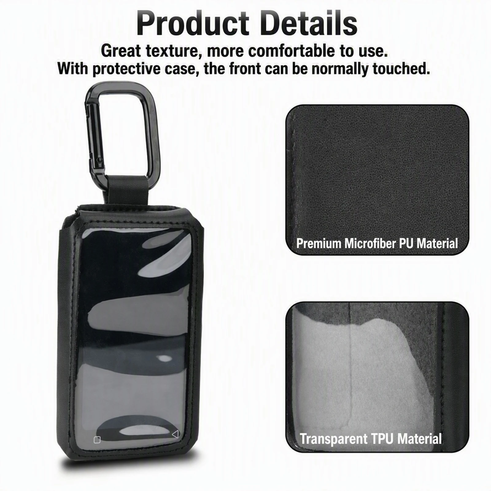 for Innioasis G1 G3 Music Player Case Faux Leather TPU Touchable Window Metal Carabiner Hook Carry Pouch