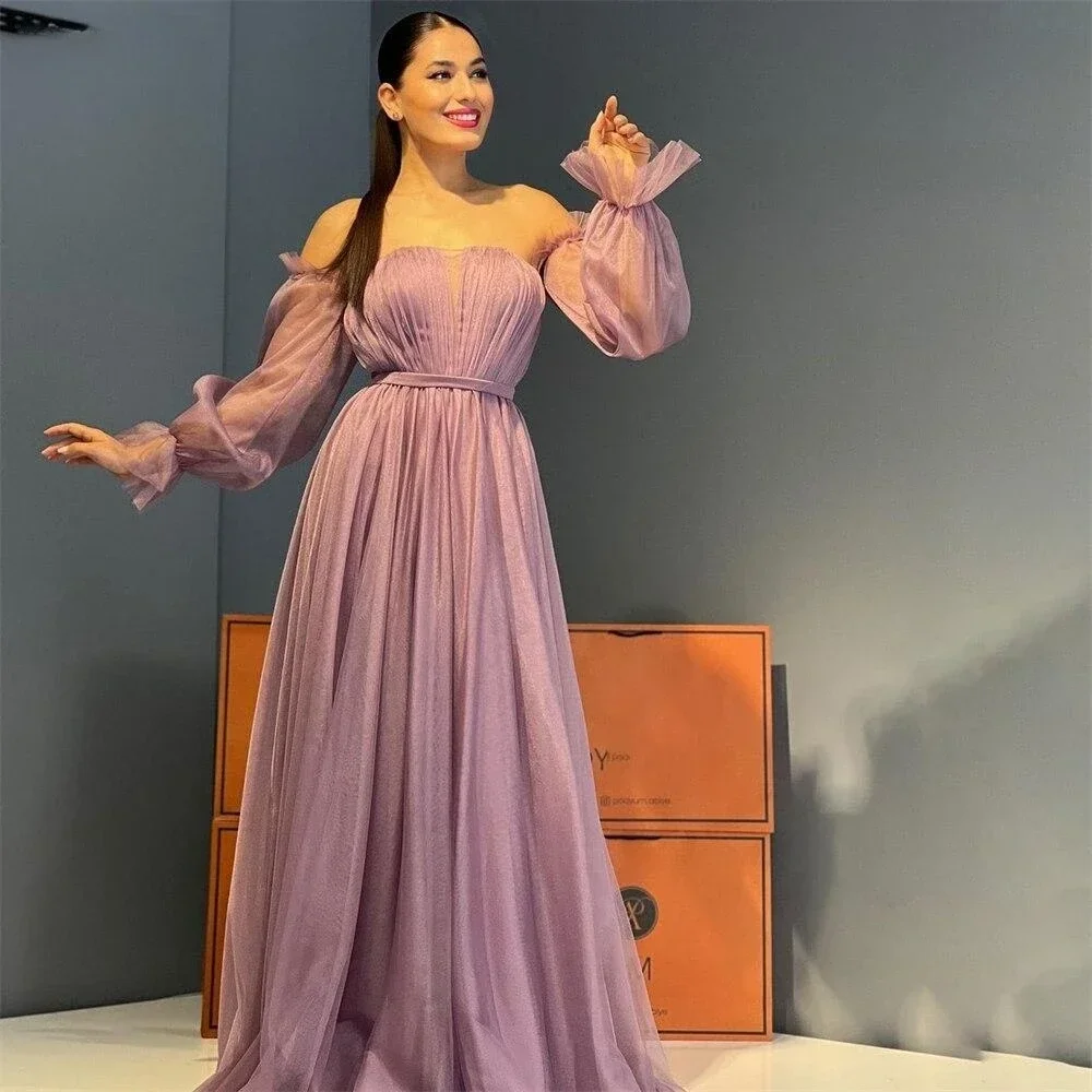 

Customized Prom Dresses Classic Off Shoulder A-Line Tulle Formal Occasion Gown vestido de noiva платья женские rojo