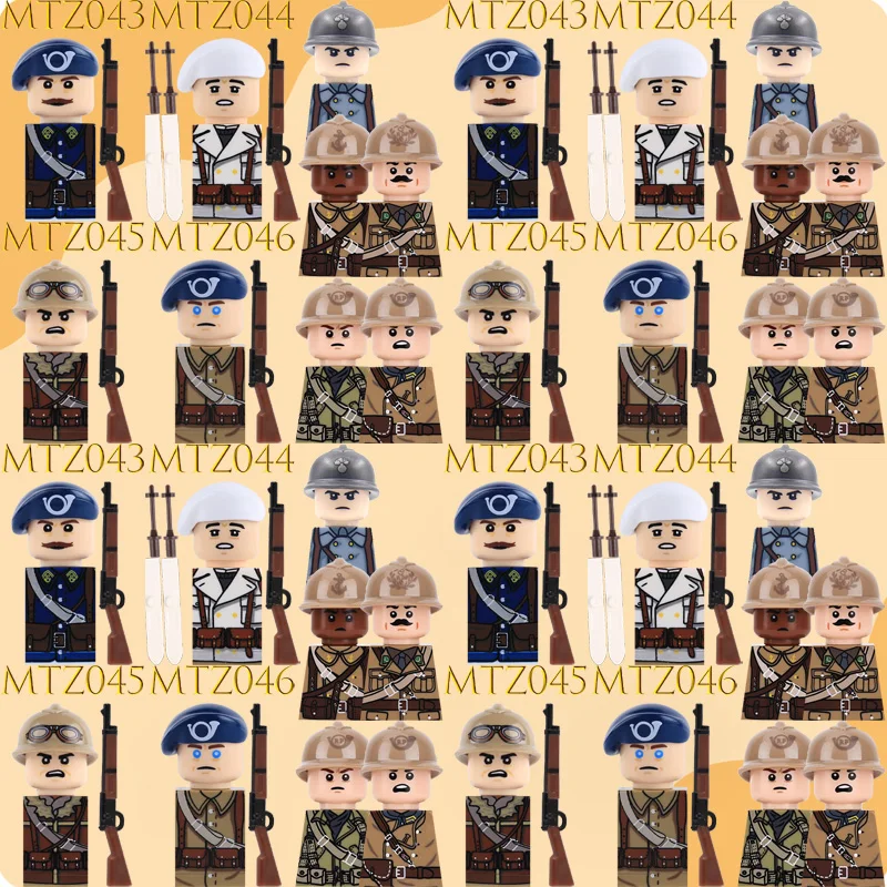WW2 Army French Soldiers Figures Building Blocks Military War Mountain Hunter Infantry Cavalry Warrior Gun Helmet Bricks Boy Toy