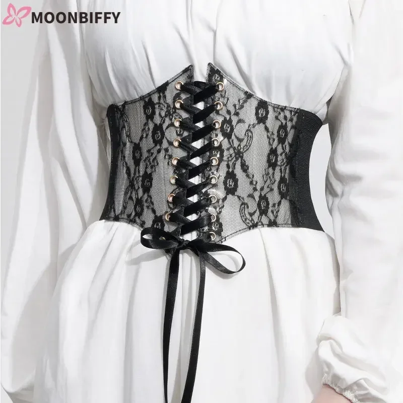 Fashion Women Waist Corset Flower Embroidery Elastic Waistband Black White Red Pink Wide Lace Slimming Body Belts Cummerbunds