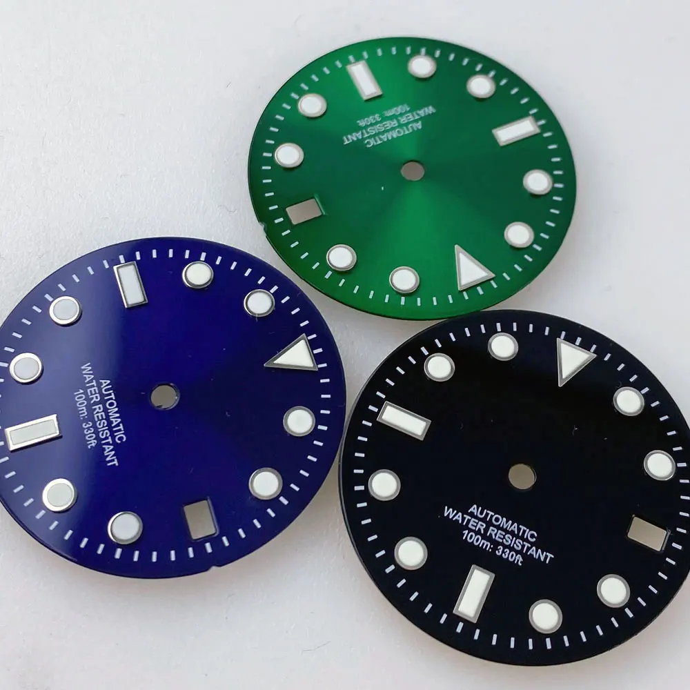 New 29mm Sunburst Green Black Blue Gloss Watch Dial for NH35 NH36 Movement Green Luminous For Dive Men Watch Accessories Parts