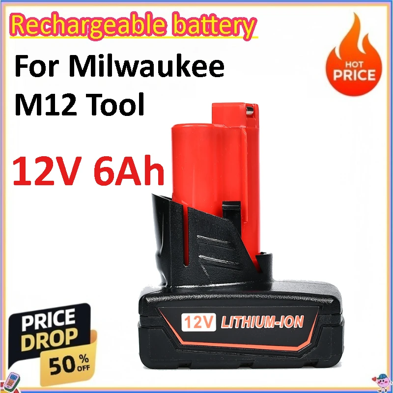 12V 6.0Ah for Milwaukee M12 Battery 12V Rechargeable Battery for Milwaukee M12 Tool