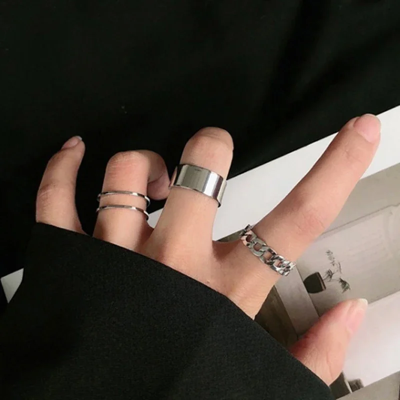 LATS Punk Metal Geometry Circular Punk Rings Set Opening Index Finger Accessories Buckle Joint Tail Ring for Women Jewelry Gifts