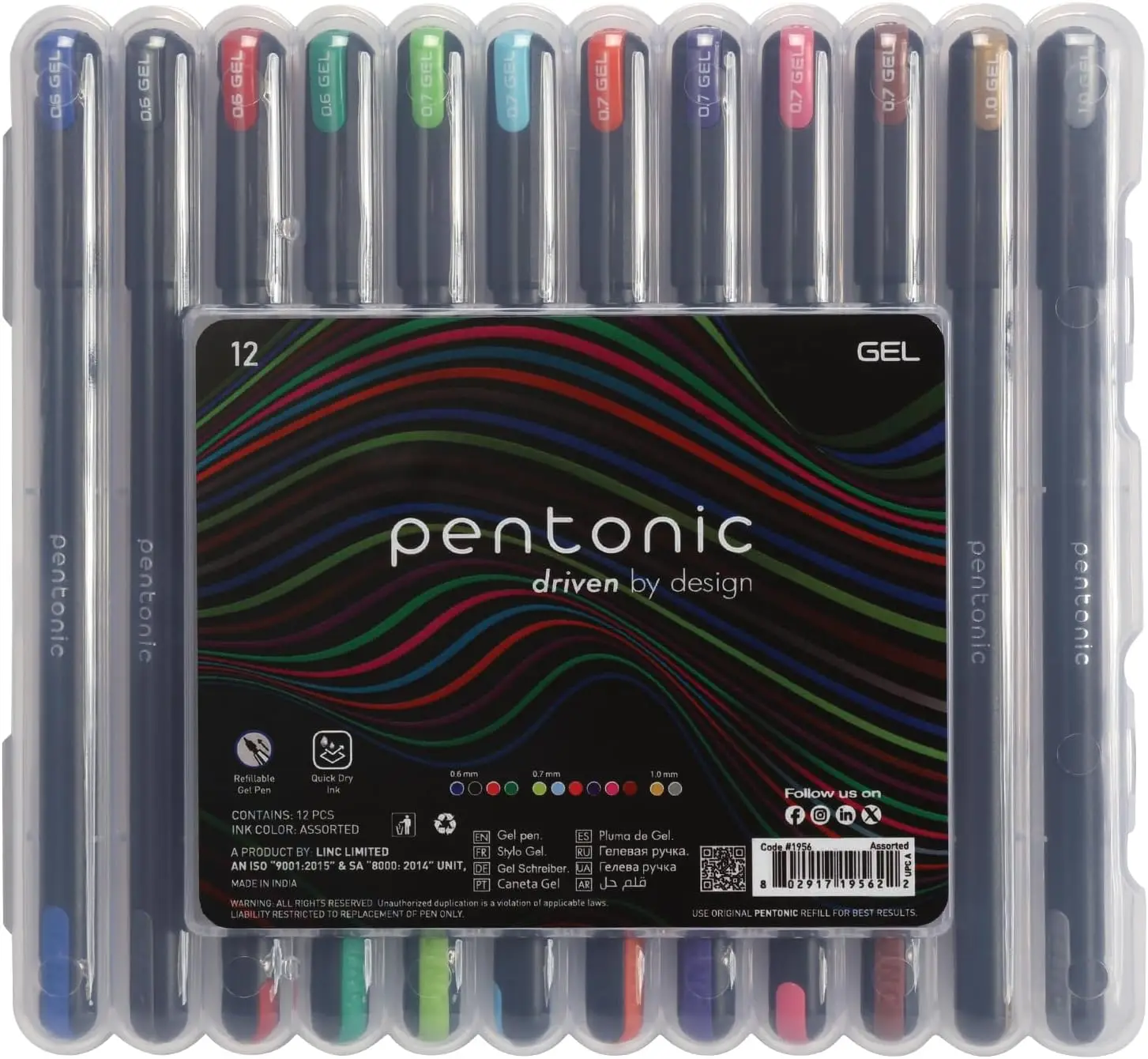 

12 Pack Gel Pens, Assorted Colors, 0.6/0.7/1.0 mm, Smooth Writing, Organizer Case