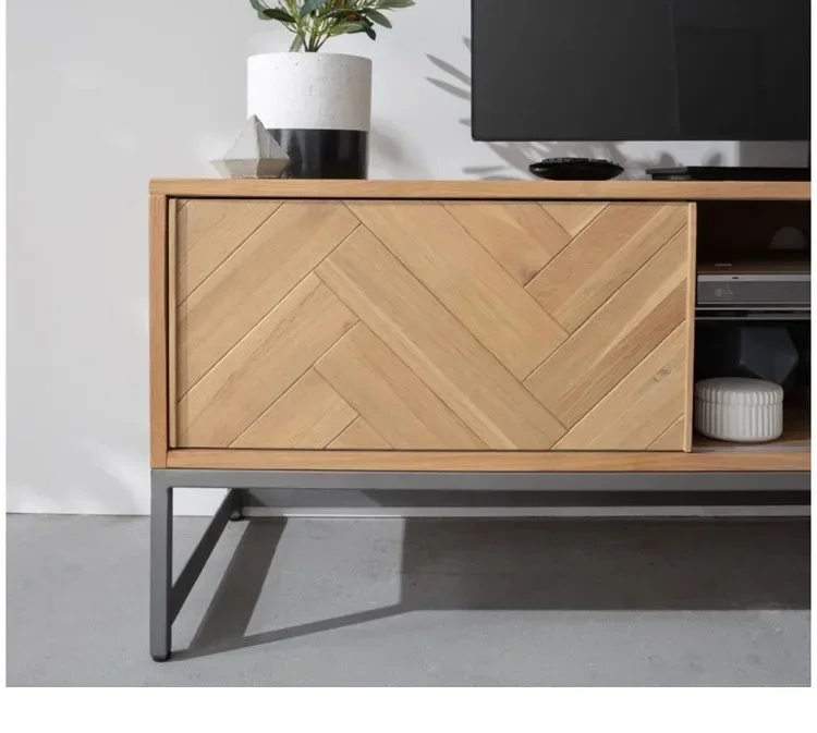 Herringbone Solid Wood TV Cabinet Wall Cabinet Small Apartment Furniture Mid-Ancient TV Stand