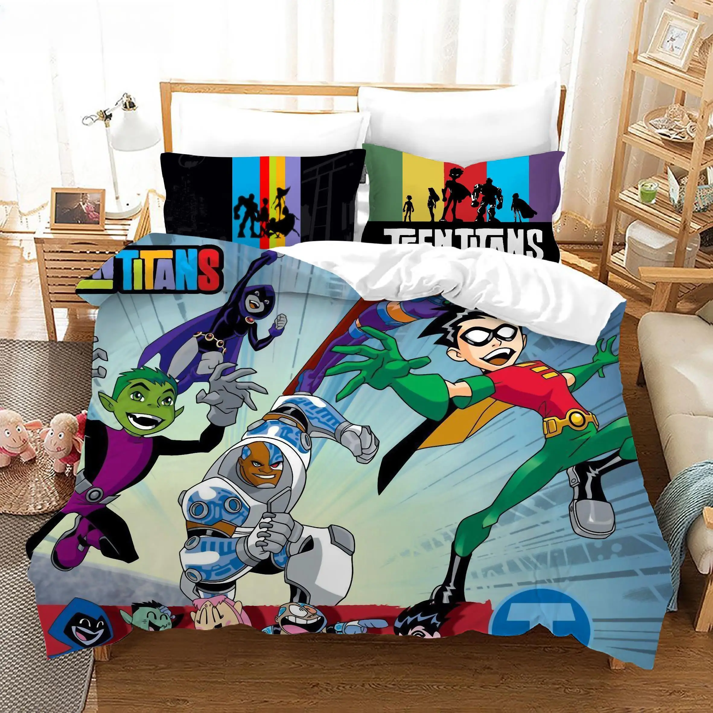 

3D Teen Titans Go Bedding Sets Cartoon Quilt Bed Cover Duvet Cover Pillow Case 2-3 Pieces Sets Us_Europe_UK Size Adult Children