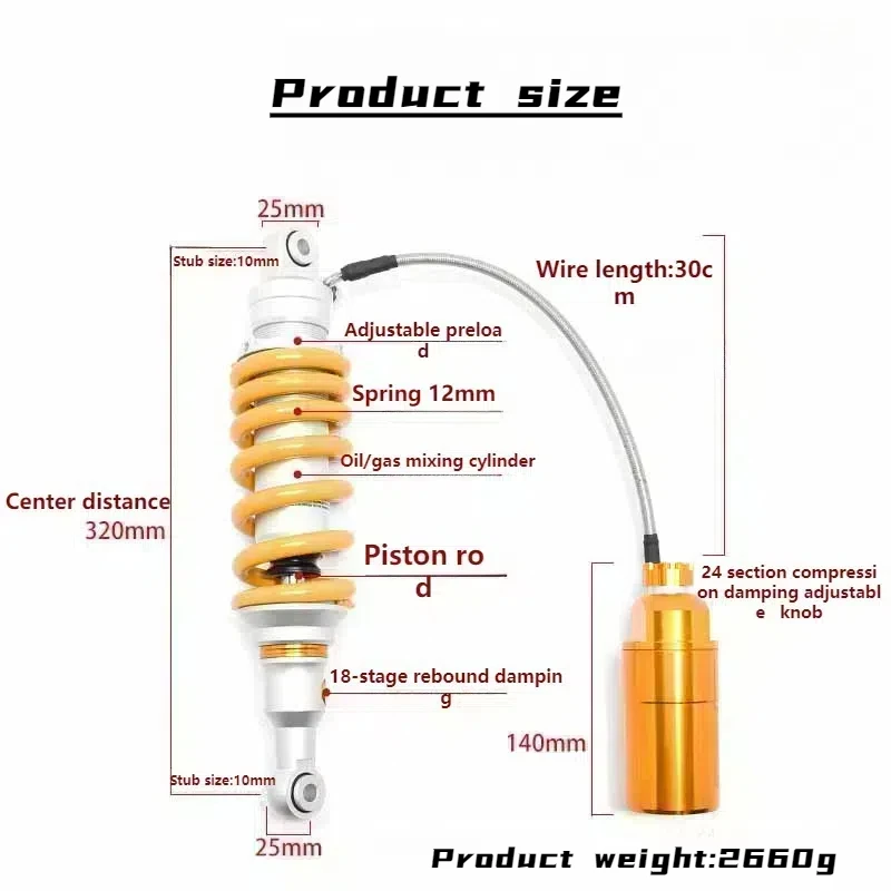 Universal 320MM Motorcycle CNC Rear Shock Absorber Damping Adjustable Rear Suspension