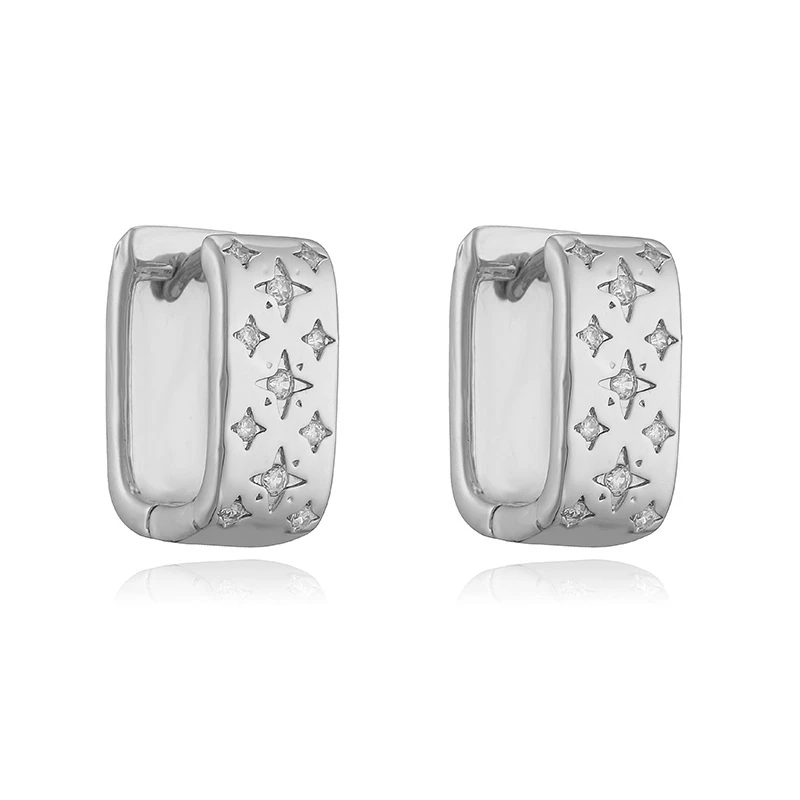 HECHENG, Colourful Zirconia Star Pattern Square Round Popular Simple Unisex Ladies Metal Earrings 1 Pair (Couple Jewelry)