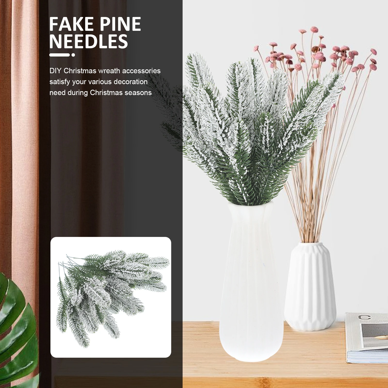 

24pcs Artificial Pine Picks Faux Pine Branches Simulated Greenery For Christmas Wedding Diy Wreath Decor Party Prop Fake Plants