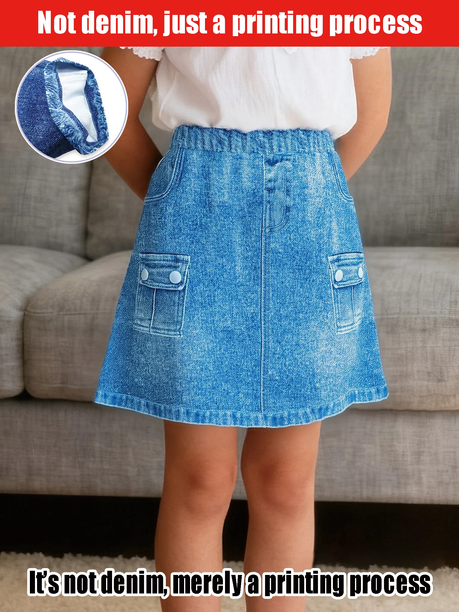

2025 Girls Fashion Imitation Denim Skirt, Comfortable Elastic Waist Design, Soft Fabric