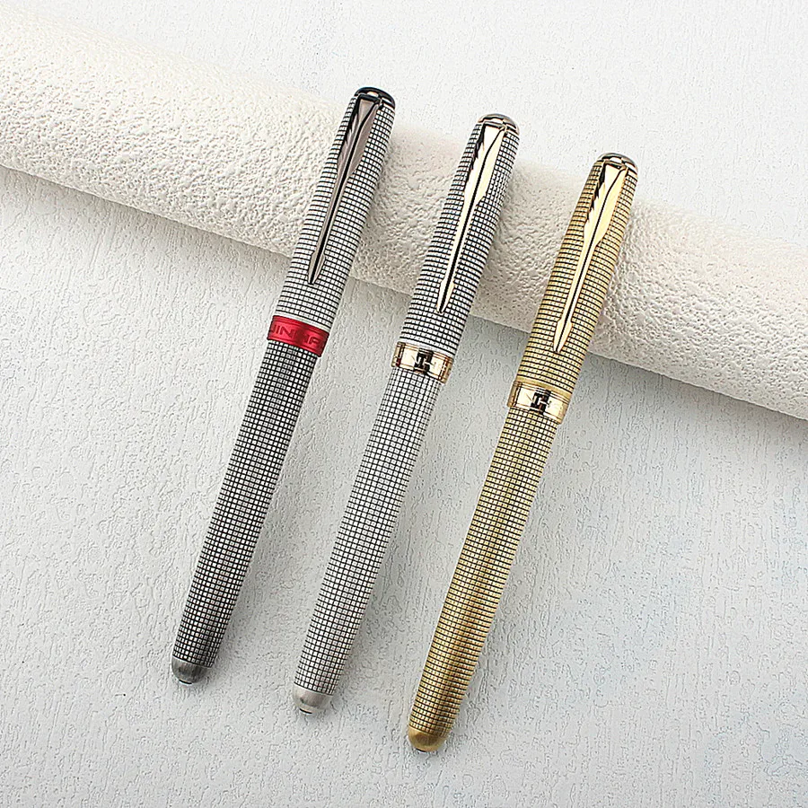 Pióro wieczne Jinhao 75 z nowym grawerowaniem, klasyczny wzór w kratę, vintage, w całości metalowe, zestaw do pisania, pióro na atrament, prezent.