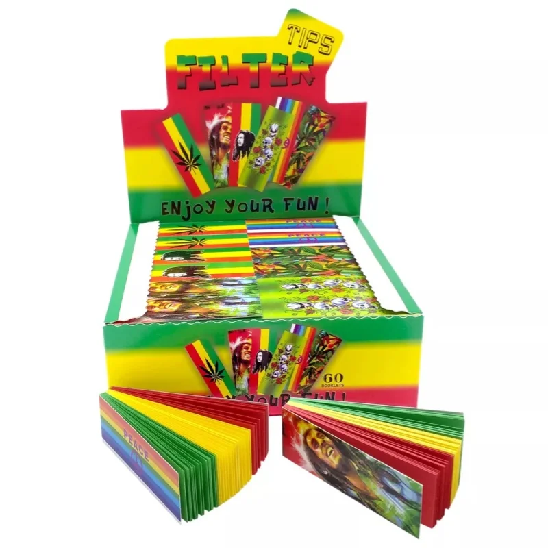 

1Box Rasta Theme Smoking Filter Tips Skull Bob Marley Cigerrate Roaches 3 Color
