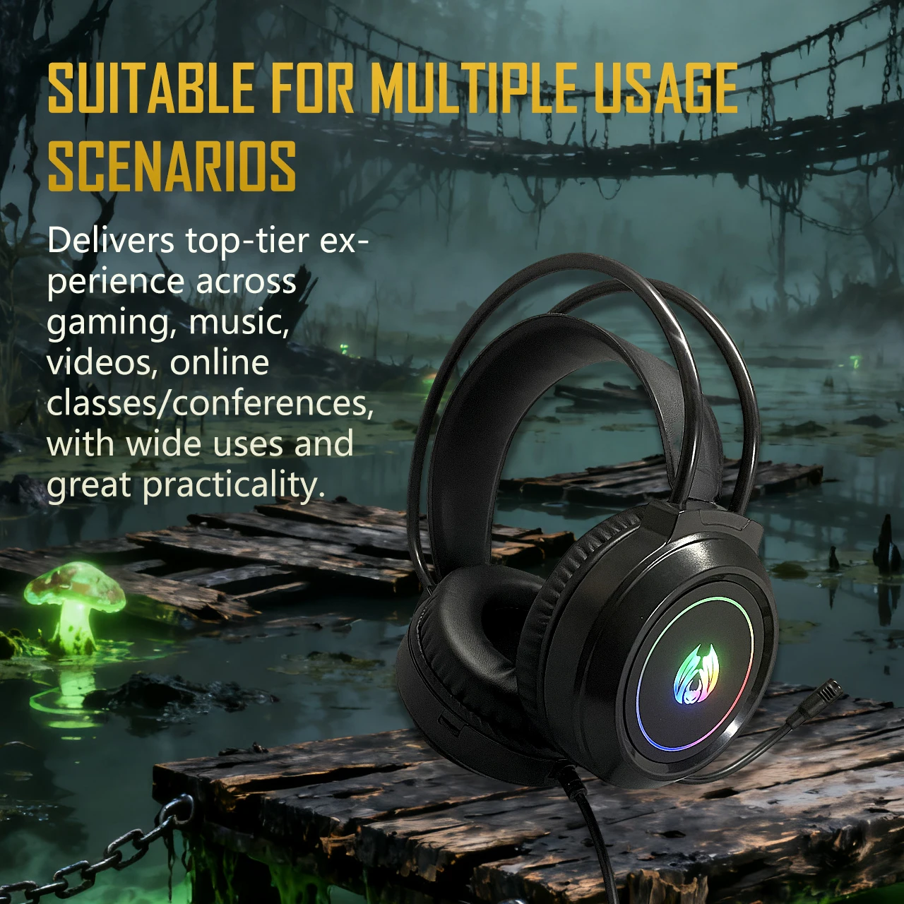 سماعات رأس سلكية H85 للألعاب والكمبيوتر والموسيقى تناسب الدورات عبر الإنترنت والمؤتمرات وأعياد الميلاد. يعمل مع PS4/PS5/Xbox/Switch/