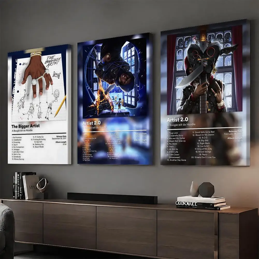 A B-Boogie Hoodie Rapper Album Painting Calligraphy Modern Style Inner Frame Canvas Poster Bedroom Room Hallway Wall Art Decor