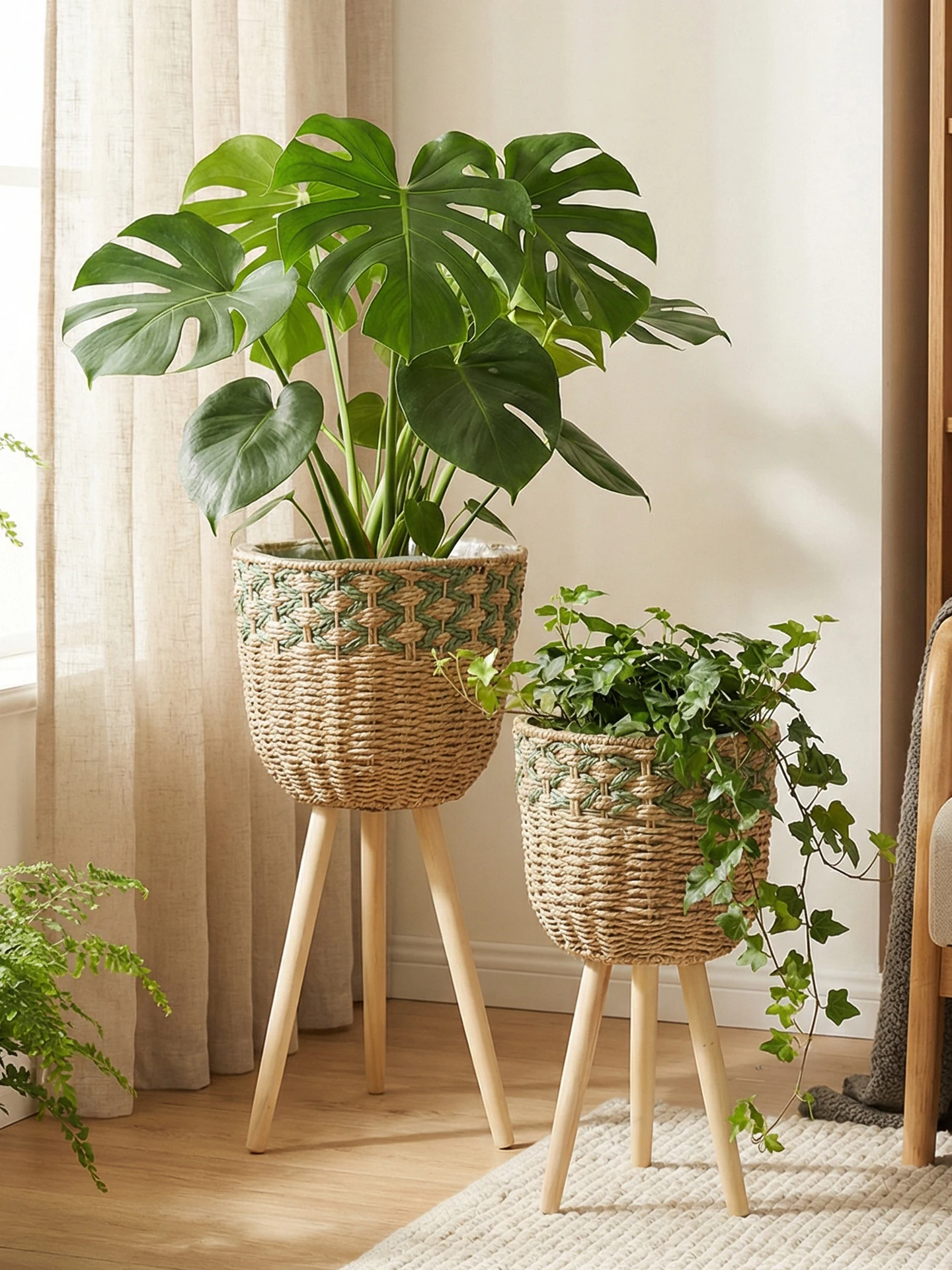 

Скандинавская креативная плетеная бамбуковая корзина для цветов, напольная, для декора гостиной, подставка для растений (например, плюща)