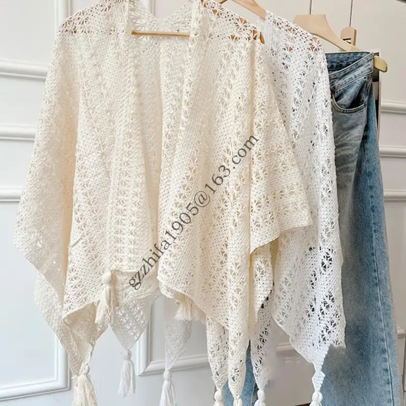 

Solid Color Knit Shoulder Wrap Distressed Fringe End Reinforced Edges Knitting Shawl Stylish Clothing Accessory