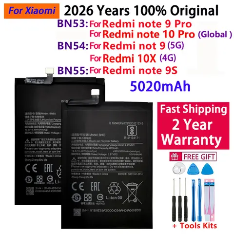 100% Original 5020mAh BN53 BN54 BN55 Replacement Battery For Xiaomi Redmi note 9 10 Pro 9S Redmi 10X 4G Bateria Phone Batteries