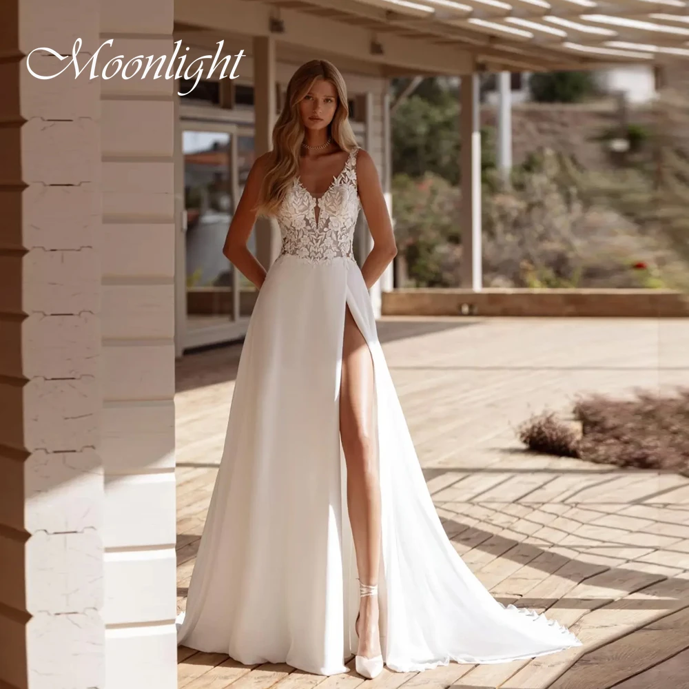 

Элегантное кружевное свадебное платье трапециевидной формы для женщин 2026 без рукавов с v-образным вырезом и высоким разрезом с открытой спиной, свадебное платье Vestidos De Novia по индивидуальному заказу