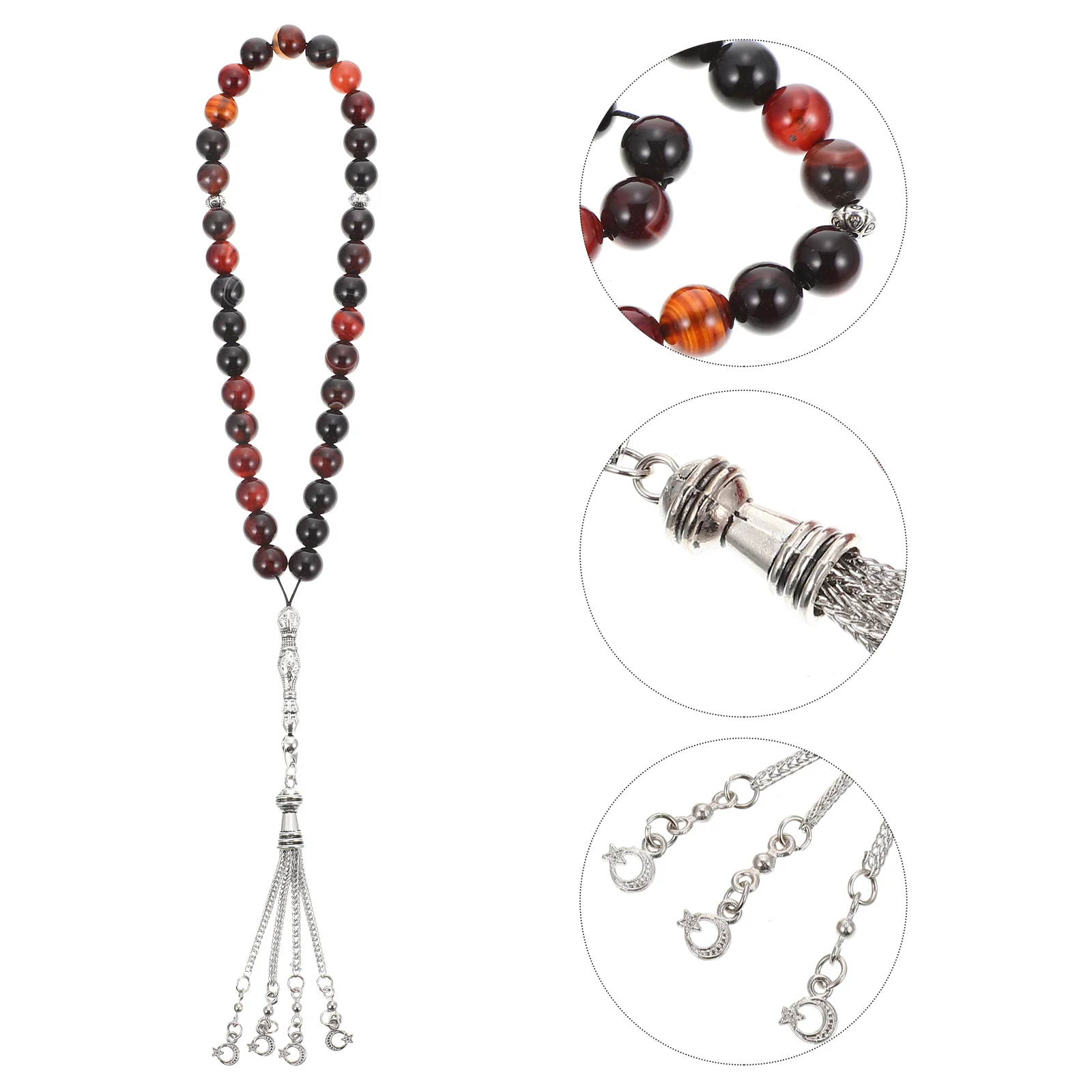 Muslim Tasbih Prayer Beads Agate Rosary Religious Beading Necklace Colorful Alloy