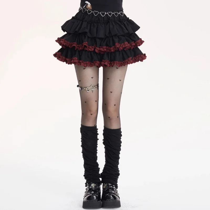 Gothic Punk Skirts 2026 New Dark Y2K Punk Tiered Mini Skirt Women High Waist A-Line Anti Ride Up Flared Skirt Streetwear