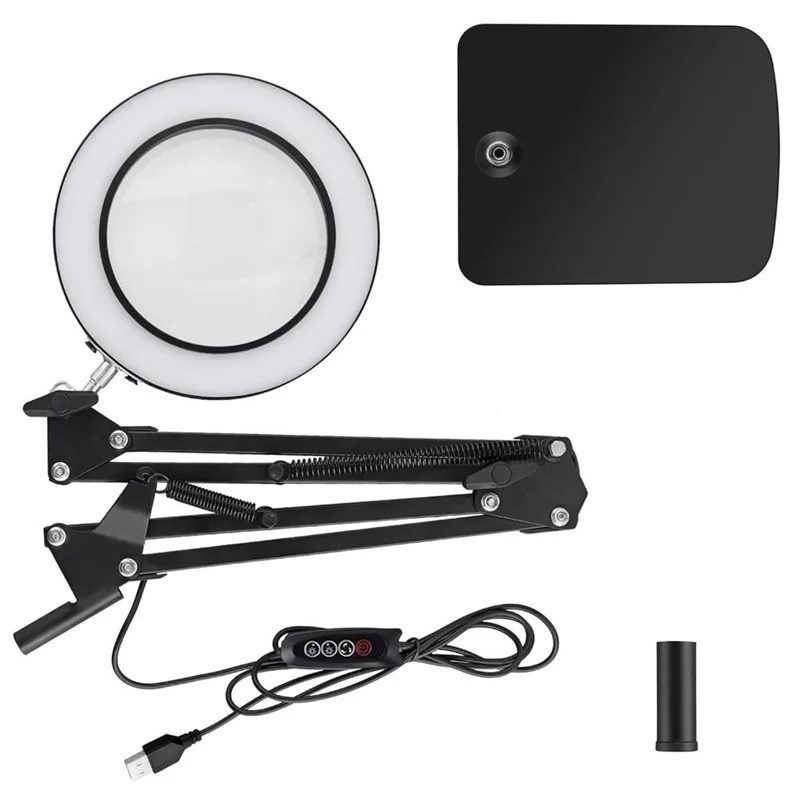 

ABKU-8X Magnifying Glass With Light, Table Lamp With Stand And Clamp, 2-In-1 LED Desk Lamp With Magnifier, 3 Color Modes