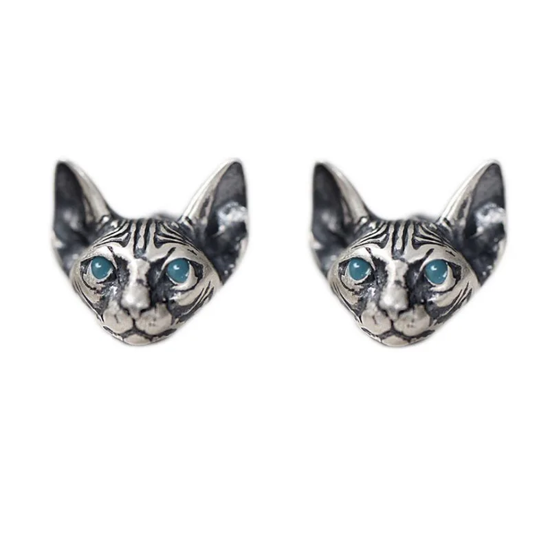 Dark Gothic Earrings Sphinx Cat Earring For Women Men Silver Color Vintage Goth Punk Personality Jewelry Halloween Accessories