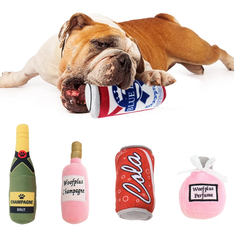 Simulated Wine Bottle Dog Toy for Small Medium Dogs Plush Squeaker Pet Toys Puppy French Bulldog Pug mascotas Products Champagne