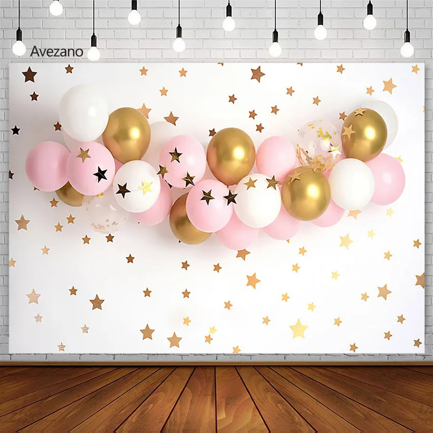 

Avezano Pink Balloons Photography Backdground Golden Star Newborn Girl Birthday Portrait Backdrop Photo Studio Photozone Props