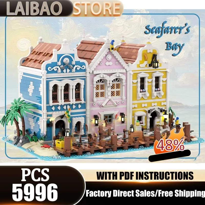 

City Building Model Moc Building Blocks Seafarer's Bay Model Technology Bricks DIY Christmas Assembly Street View Toys Gifts