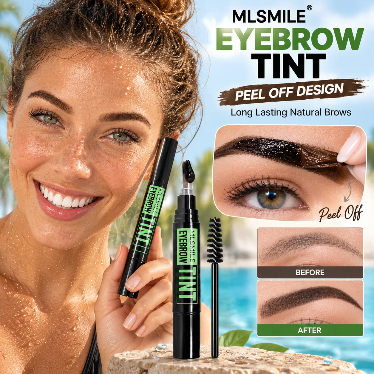 Rotating Liquid Dye Eyebrow Gel Tint Set Semi-Permanent Long Lasting 2 Weeks Waterproof Coloring Eyebrow Brush Tattoo Cream Kit