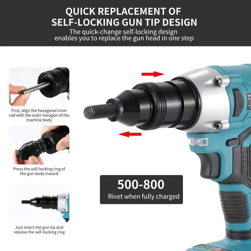 Heimerdinger Brushless Rivnut Tool Kit Blind Riveting G un For M3 M4 M5 M6 M8 M10 M12 Pull Flat Nuts