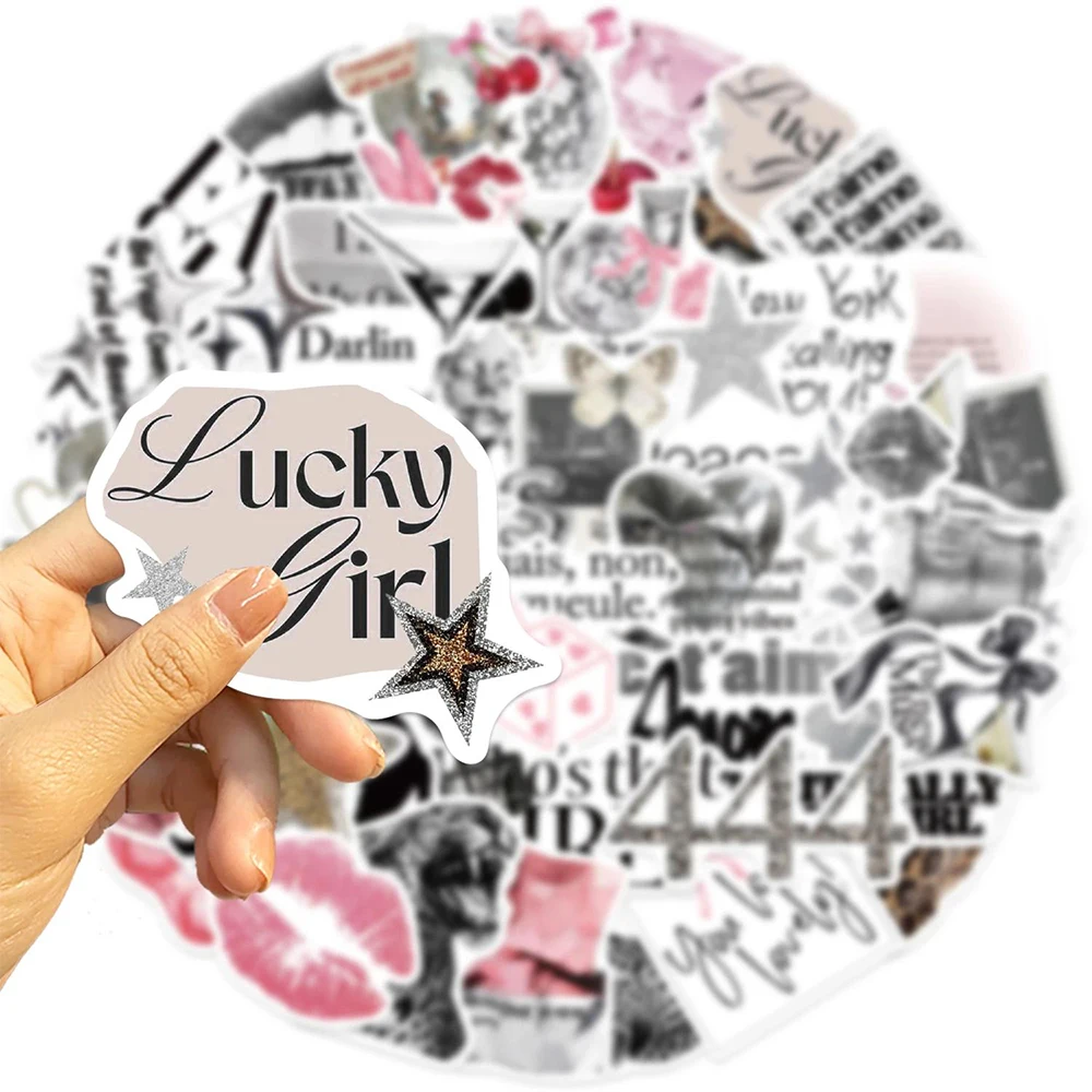 

10/30/50pcs Cool Y2K Cartoon Silver Lucky Girl Stickers Aesthetic Decals DIY Stationery Suitcase Phone Graffiti Sticker for Gift