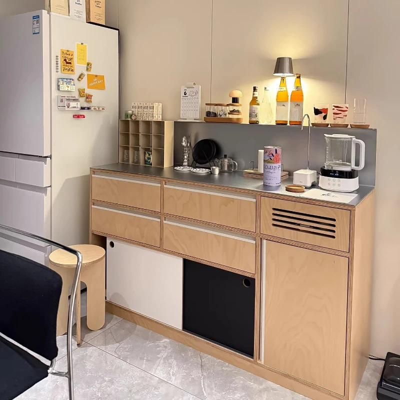 

Океанская пластина, шкаф с краями из цельного дерева, от пола до потолка, многофункциональный шкаф для хранения кофе из нержавеющей стали, шкаф с выдвижным ящиком