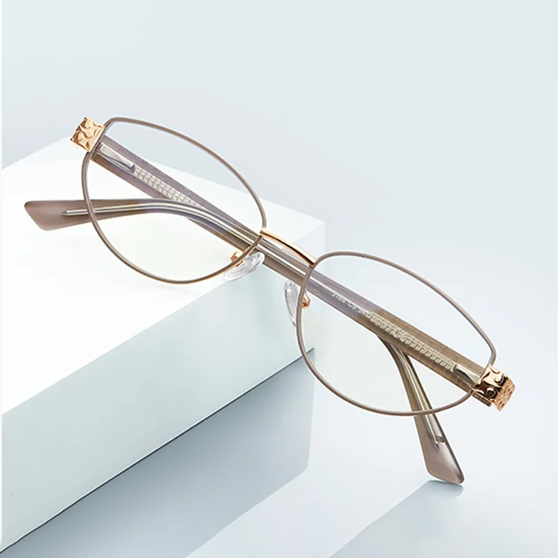 EYORA MIU Style Metal Wide Temple Reading Glasses Myopia Eyewear Hyperopia Anti Blue Light Progressive Photochromic Eyewear Lens