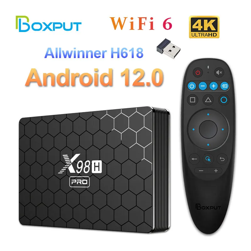 

X98H PRO Smart TV BOX Android 12 Allwinner H618 4G 32G 64G TVBOX 2.4/5G Dual Wifi6 1000M BT5.0 H.265 4K Media Player Set Top Box