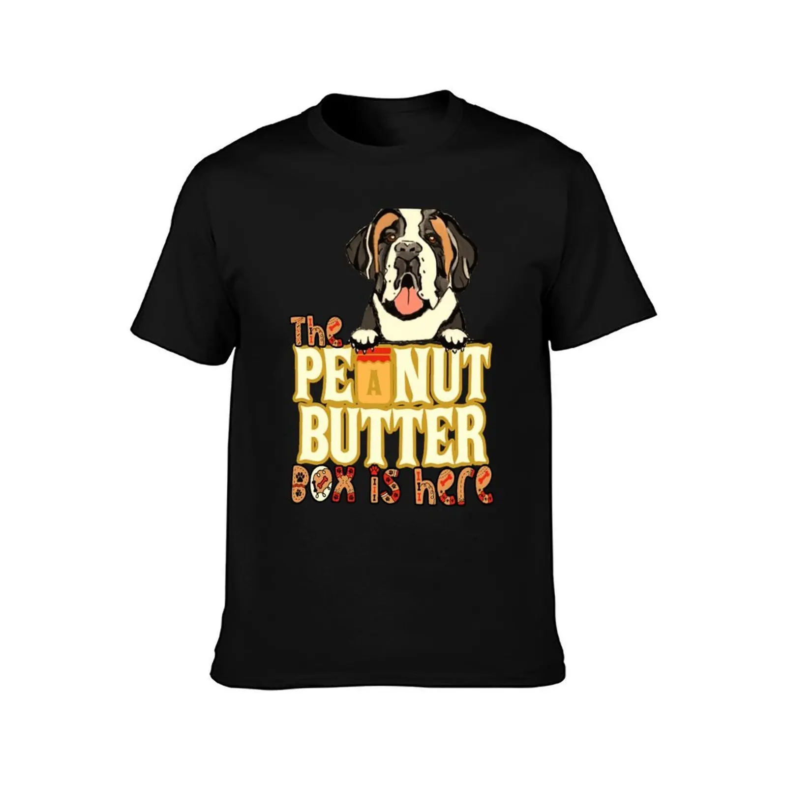 The Peanut Butter Box Is Here: Funny St. Bernard Dog Commercial Humor T-Shirt, Summer Casual Cotton Tee, Vintage Graphic Print
