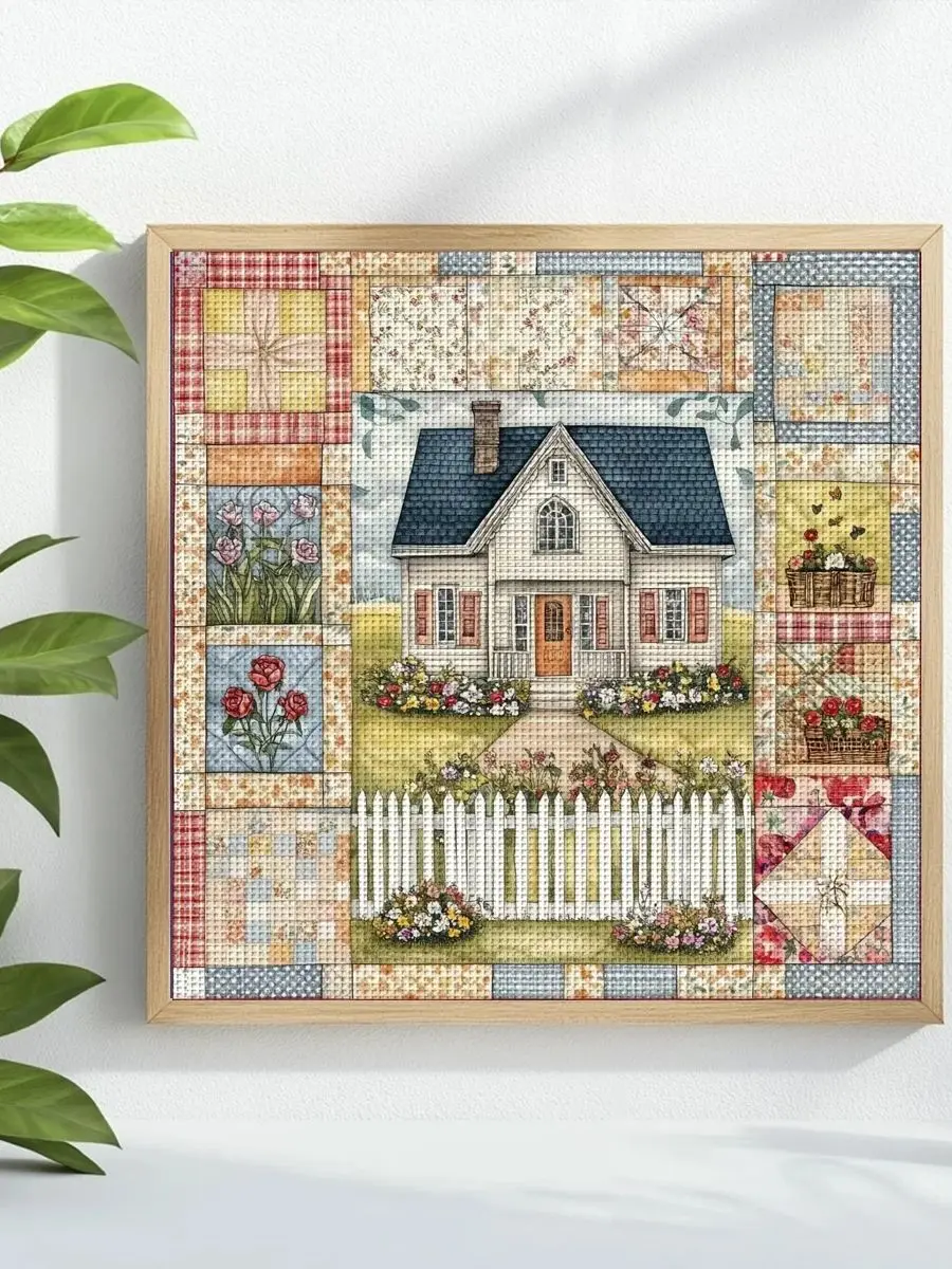 1 Stück 40x40 cm/15,74 Zoll Haus-Stempel-Kreuzstich-Set DIY-Kit 11CT/14CT DIY-Stickset DIY-Kreuzstich-Set Joy Sunday – Detail 1