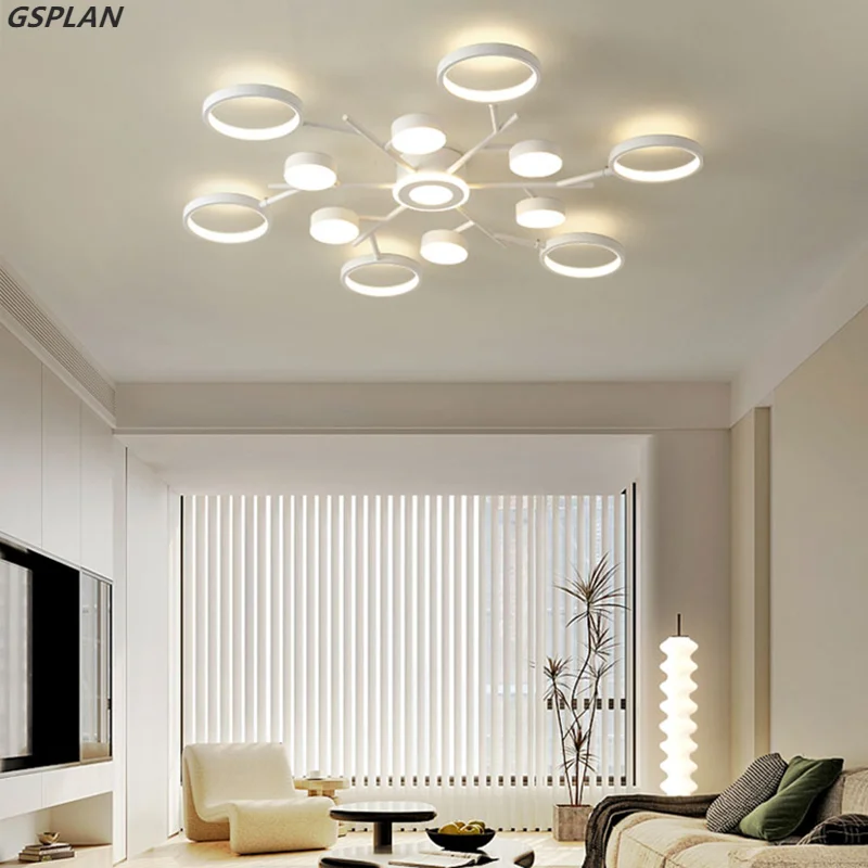 Lustres LED de style moderne et simple pour salons, chambres à coucher, cuisines, salles d'étude, design blanc, télécommande