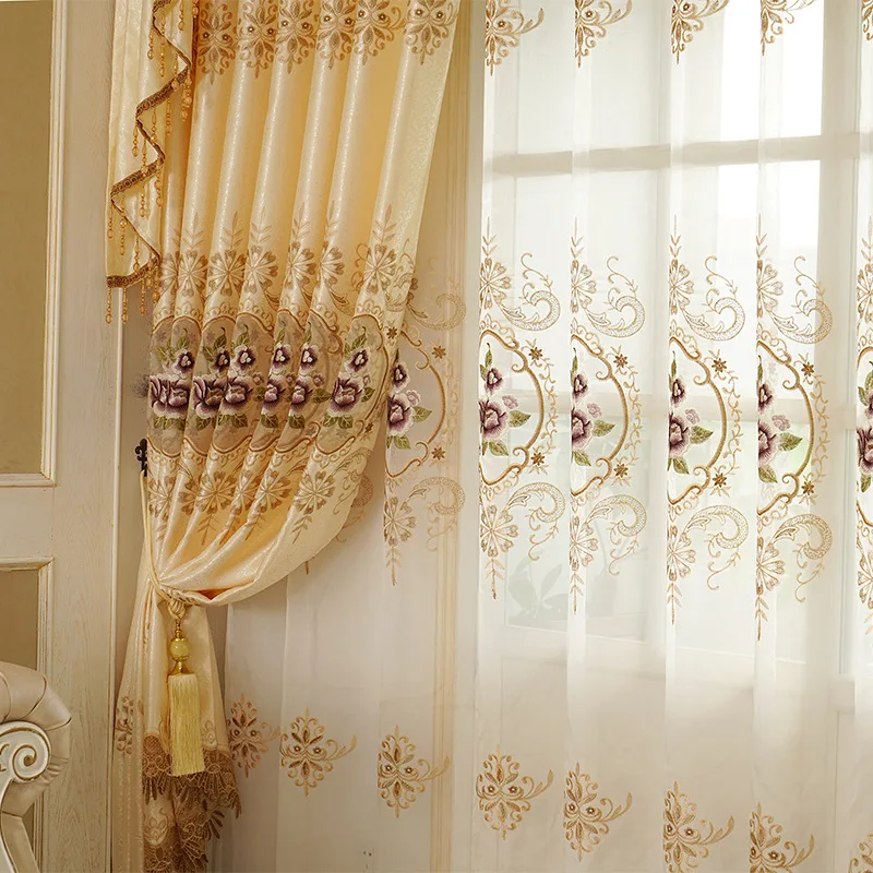 European and American Style Royal Beige White Luxury Curtains for Living Room Window Curtain Bedroom Window Curtain Kitchenl