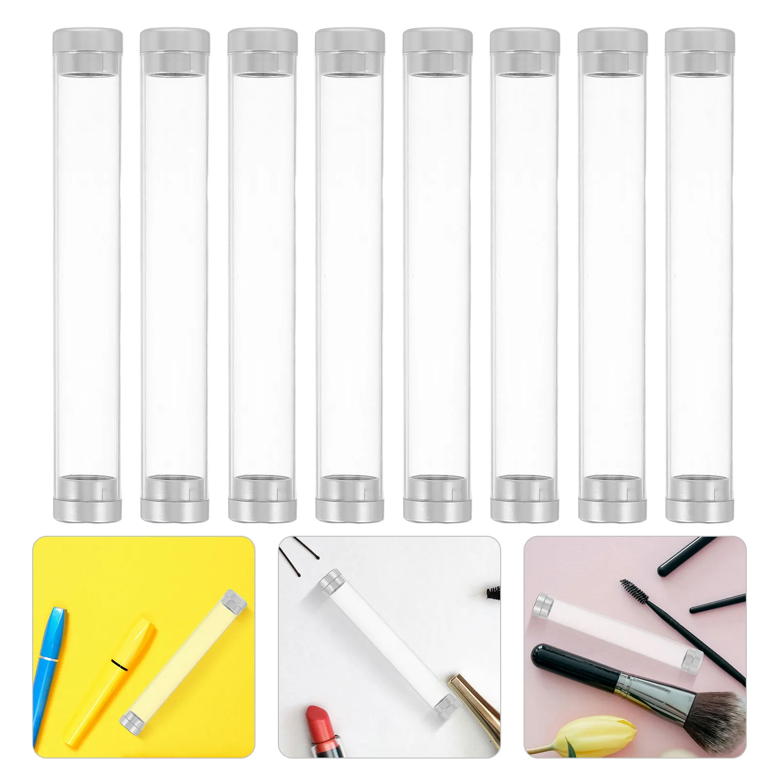 

8Pcs Clear Plastic Tweezer Holder Round Organizer Dual Opening Makeup Tool Storage Tube Eyelash Tool Travel Case
