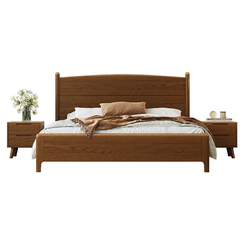 

Walnut ash French bed, mortise and tenon domestic solid wood bed
