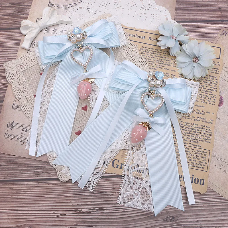 1 คู่หรูหราหวานน่ารักสตรอเบอร์รี่คลิปผมสําหรับผู้หญิง Pearl Love Bow จี้ลูกไม้ Lush Jirai Hairpins y2k อุปกรณ์เสริม