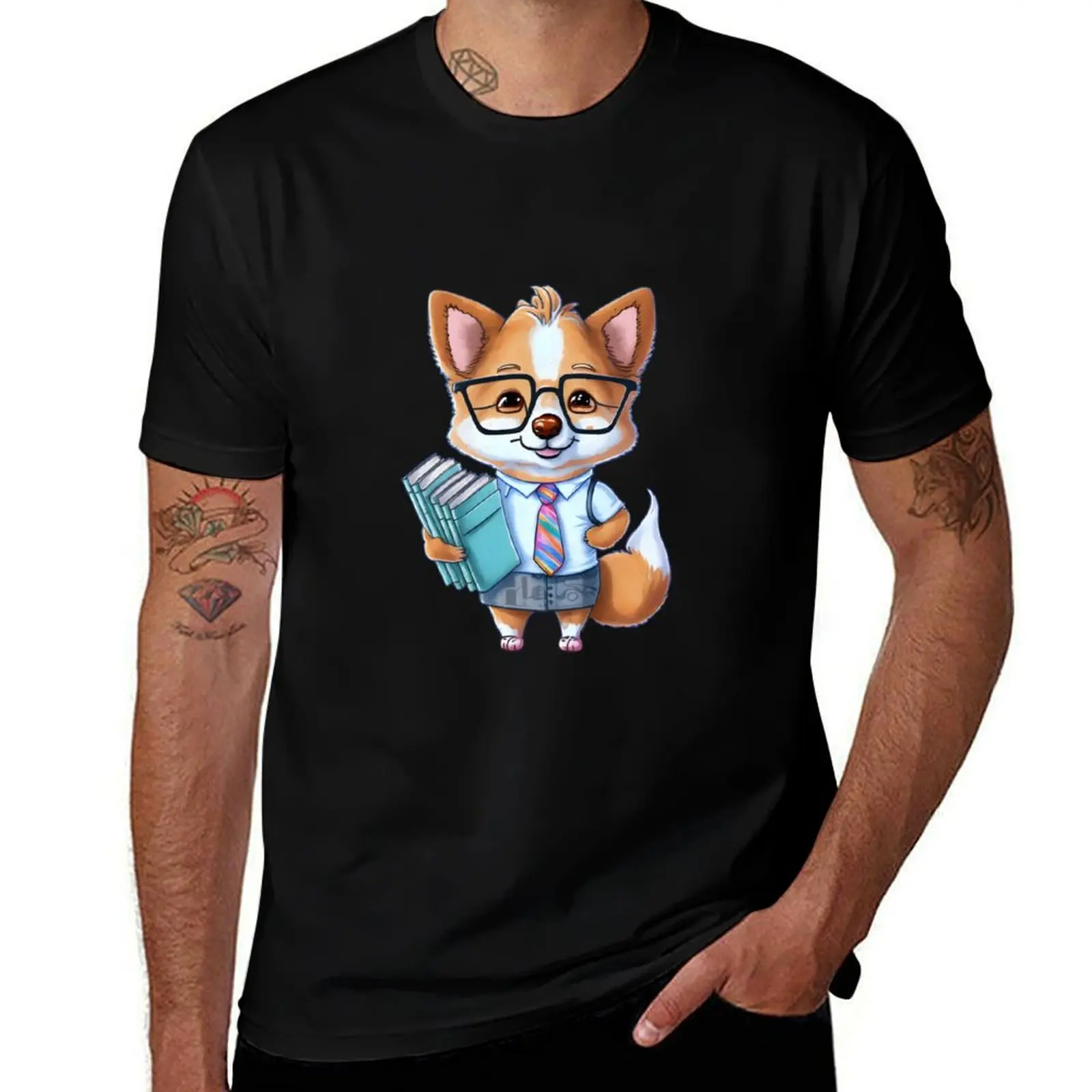 

Kawaii Student Corgi Dog Puppy-A + футболка с лапами, забавные футболки, рубашки с графическим прикреплением, мужская футболка